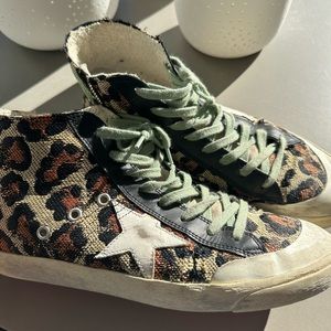Golden goose mint green and cheetah hightop